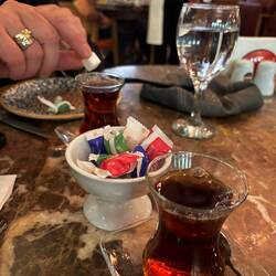 Surprised with complementary tea at the end of our meal tonight