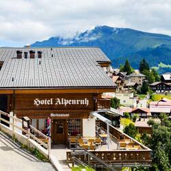 Our hotel is conveniently near the cable car station — Mürren, Switzerland.