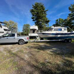Back on the trailer at Pirate's Cove Marina