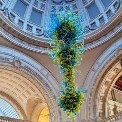 Chihuly chandelier over the information desk.