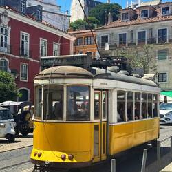 Infamous Tram 28, people queue for hours to board.