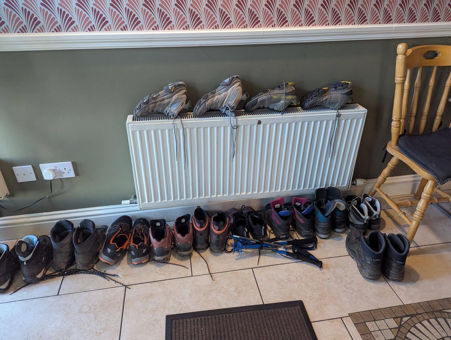 Drying shoes at the BnB