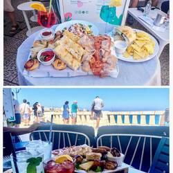 Boven hoe ze ons verleidt hebben. Onder onze feestelijke lunch 😋