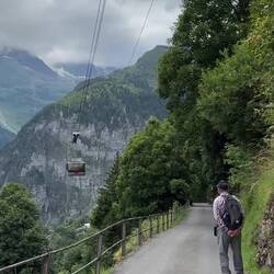 At this hour, the cable cars that are going up are mostly empty ... on the way to Gimmelwald.