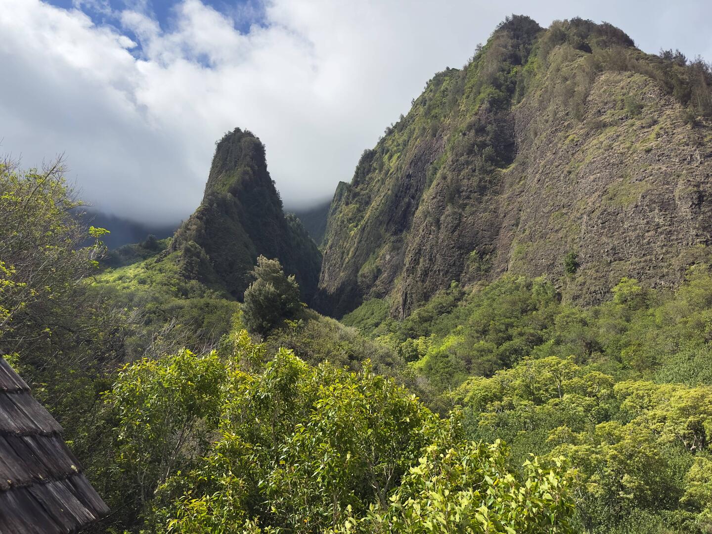 Our view of Kukaʻemoku at ʻĪao Valley.