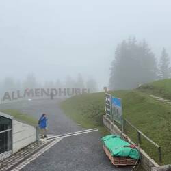View of the area around the funicular station from the sundeck — Allmendhubel, Switzerland.