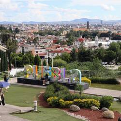 The city seen from an adjacent hill.