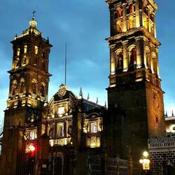 Puebla's Renaissance Cathedral overlooks the central square, the Zócalo.