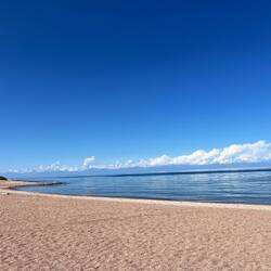 Pink sand beach at lake Issyk-Kul