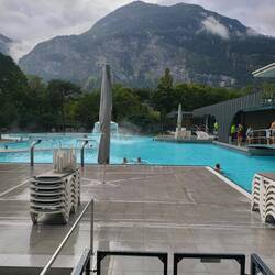 These are Swiss baths outside, water temp 36 to 38 degrees but the view is amazing