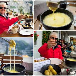 Cheese fondue for lunch at Alti Mezg — Mürren, Switzerland.