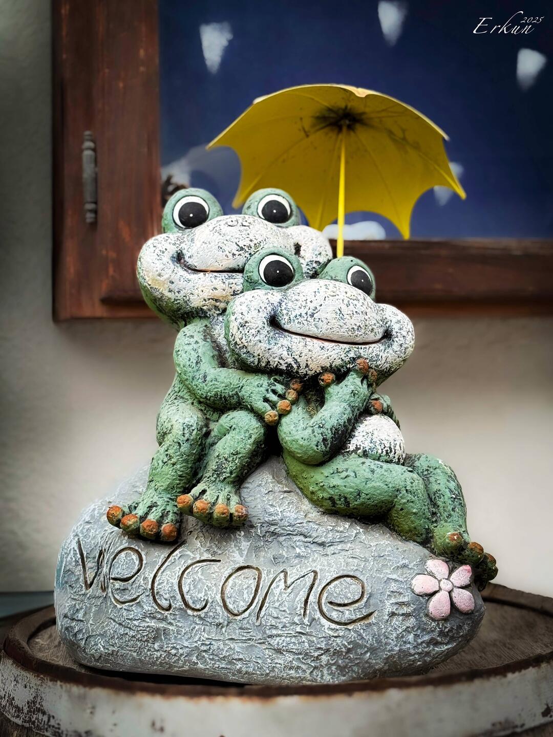 We are welcomed back from Allmendhubel by a pair of cute frogs — Mürren, Switzerland.