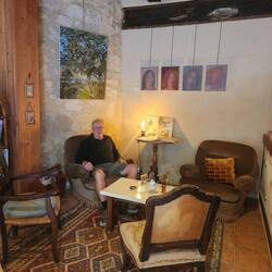 Enjoying a coffee with a beautiful almond plum cake!