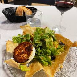 Goat cheese salad with tomato vinaigrette for dinner.