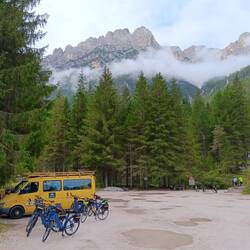 Snack stop, our yellow van, and a WWI graveyard/memorial