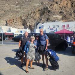 Off the ferry and all together. Now to find our ride.