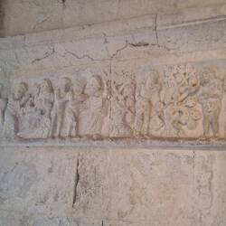 Some sculpture work on a pillar in the cloister