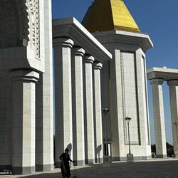 Sweeping the marble at the mosque