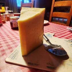 Big cheese for breakfast on very dense rye bread