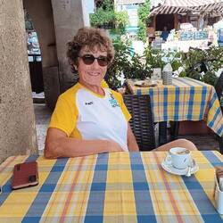 Enjoying a capachino break from the day's biking