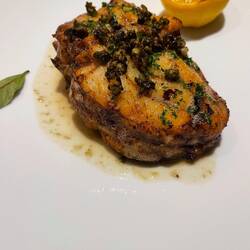 Monkfish with capers, lemon, butter sauce
