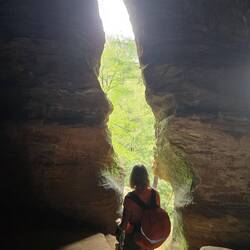 Deb checking the view outside