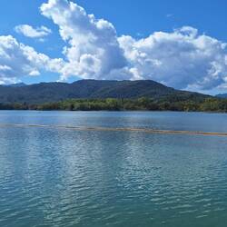 The yellow designates a portion of the lake where one can swim