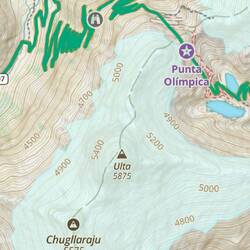 The stage map. Start top-left where the dashed trail crosses the river; many hairpins after that!