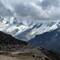 We stop here at 4770m. Clouded view from Huscarán (left), a glacier pass, and Chopicalqui (right).