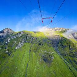 Brilliant skies and sunshine as we approach Birg the intermediate station on the way to Schilthorn.