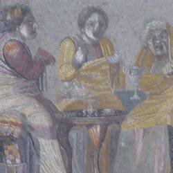 Mosaics over two women with a witch