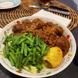 Spicy beef meatballs with nasi rice