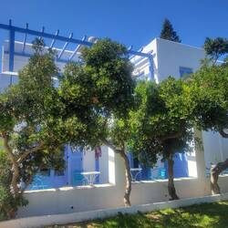 Our patios at the Panorama hotel in Pariki Paros. A bit of a disappointment after our last hotel.