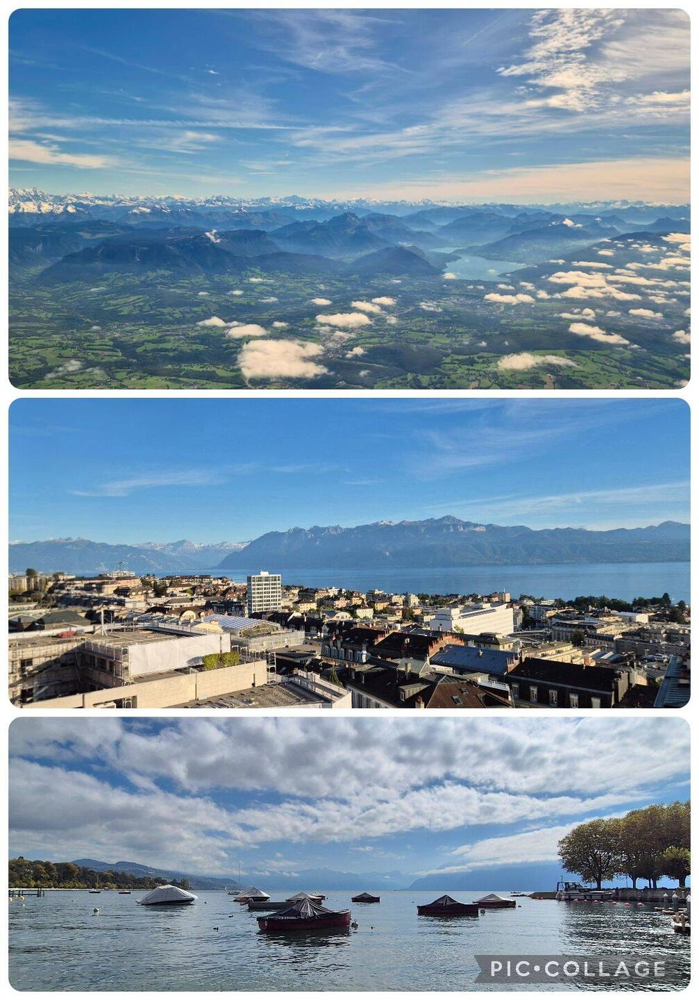 Views of the Swiss Alps and Lake Geneva looking across to France