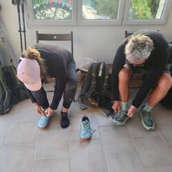 Getting those shoes on!