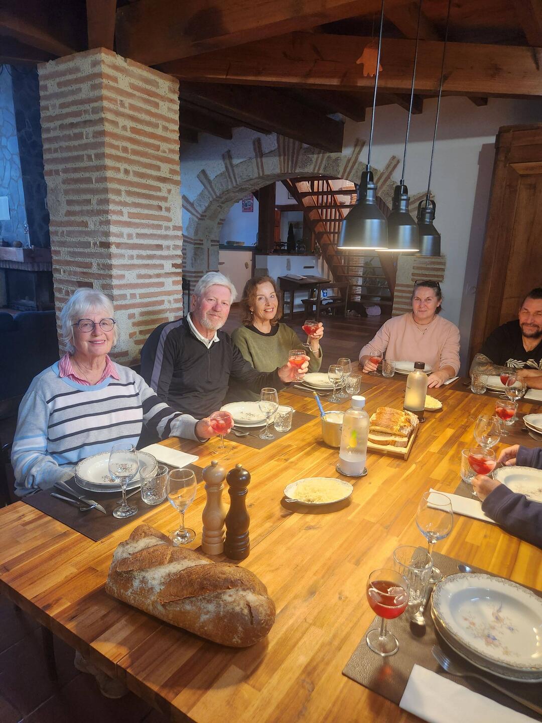 Dinner last night with beautiful onion soup to start