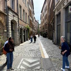 Old town Lyon. Used to be mostly Jewish area. Our guide Shirine on the left