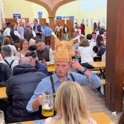 Video of a chicken hat Ben purchased that was quite the hit