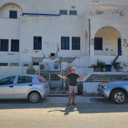 We parked in front of an abandoned hotel. Randy thought potential fixer upper