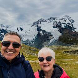 View of the peaks of the Pennine Alps from the Roterboden train station — Switzerland.
