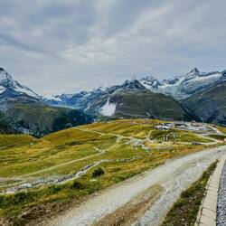 Around every corner we get clear views of the Matterhorn and the peaks of the Pennine Alps.