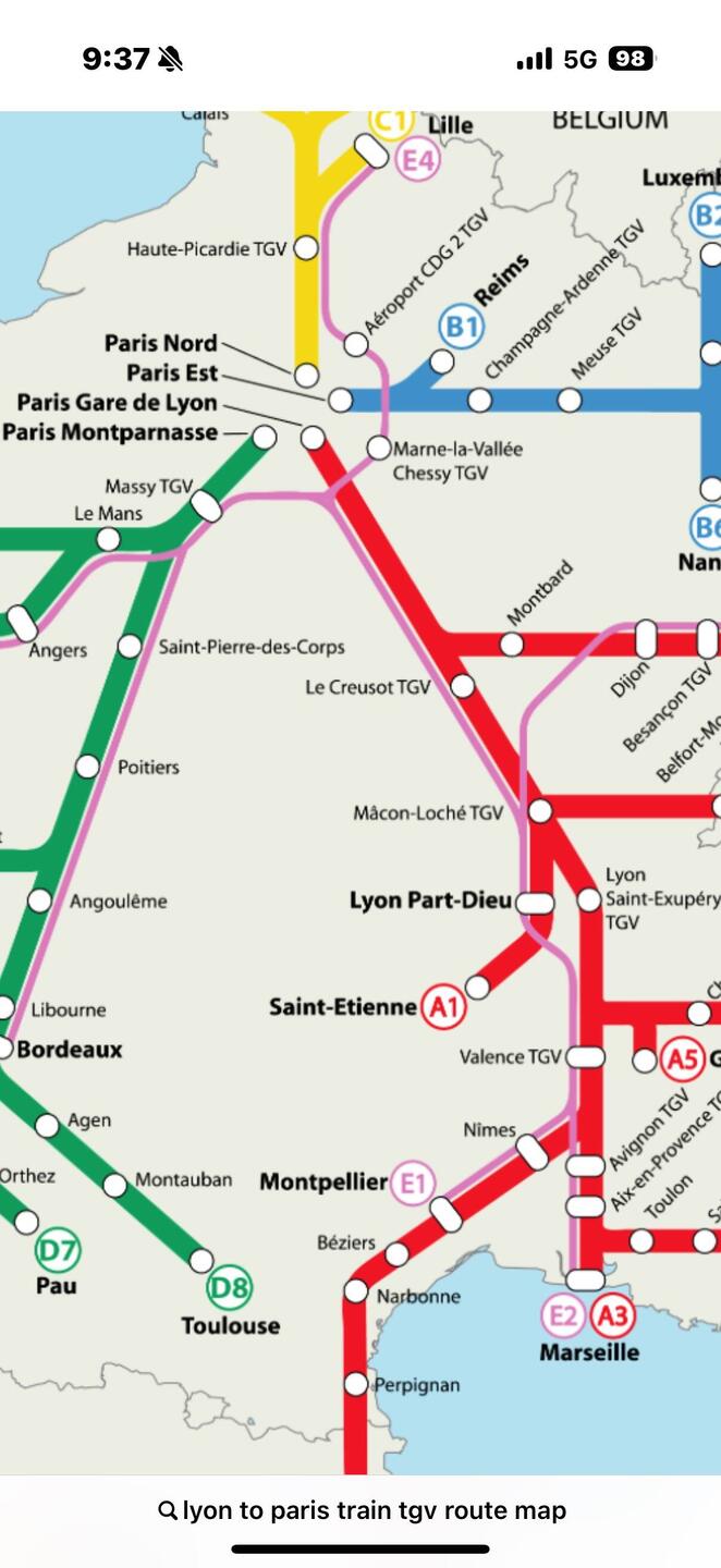Our route from Lyon to Paris