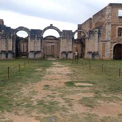 Looking towards the remains of a church in the complex