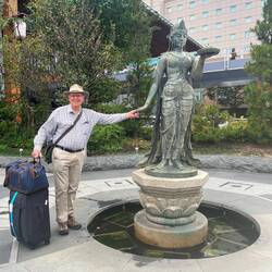 Graham says hello to goddess at Nagano Station