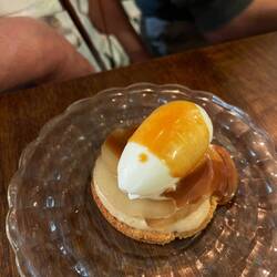 Shortbread with milk ice cream and caramel
