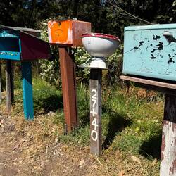 Another favourite postbox: a repurposed toilet (next to painted microwave)