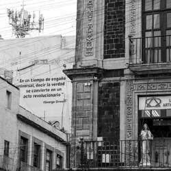 Walking through the city center, we accidentally spotted my favorite quote from G. Orwell...