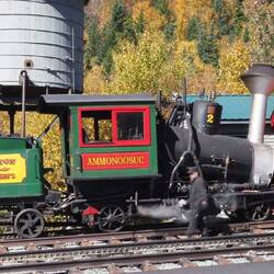Steam engine with the boiler angled for the climb