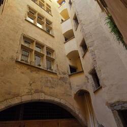 The courtyard to our accommodation and the tower du le spiral staircase! 😱