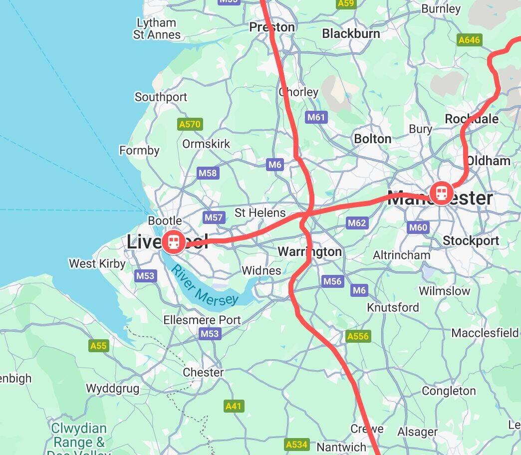 Nur 30 Minuten trennen Manchester von Liverpool